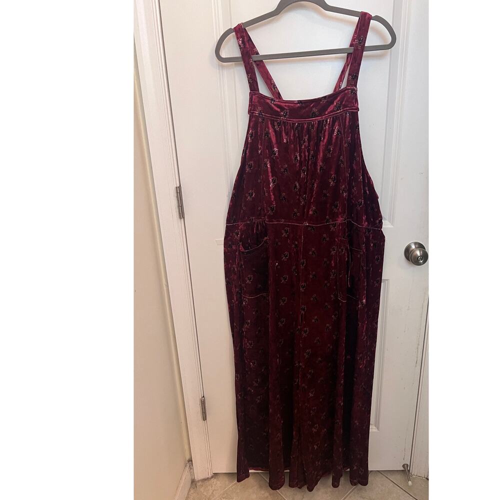 Natural Life boho Wide Leg Floral Velvet Dakota Tie Overall XL Burgundy Hippie - Picture 2 of 10